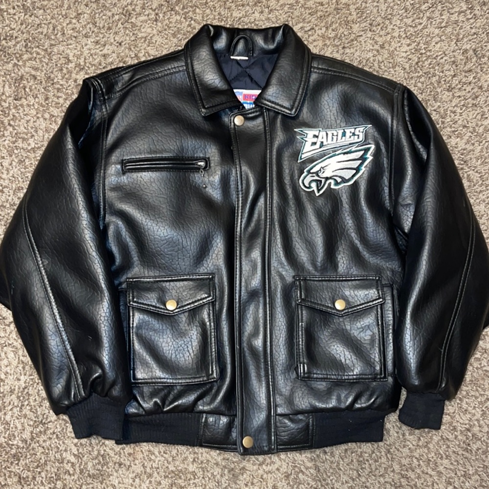 Kids leather Eagles NFL jacket.